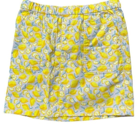 Land's End Skort Women’s 12 Yellow Lemon Gingham Print Pull On Skort Pockets - Picture 1 of 6